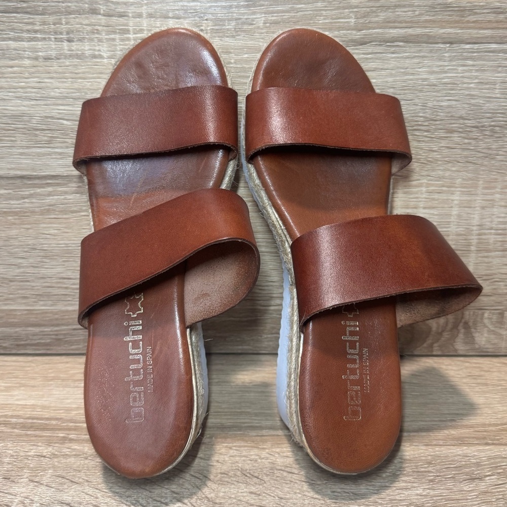 BERTUCHI Sandal Womens 9 Brown Leather Thick Straps Espadrille Wedge Slip On - Picture 5 of 8